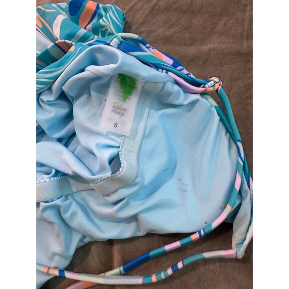 Palms Away Blue Tye Dye One Piece with Belt CrissCross Straps - Picture 5 of 5